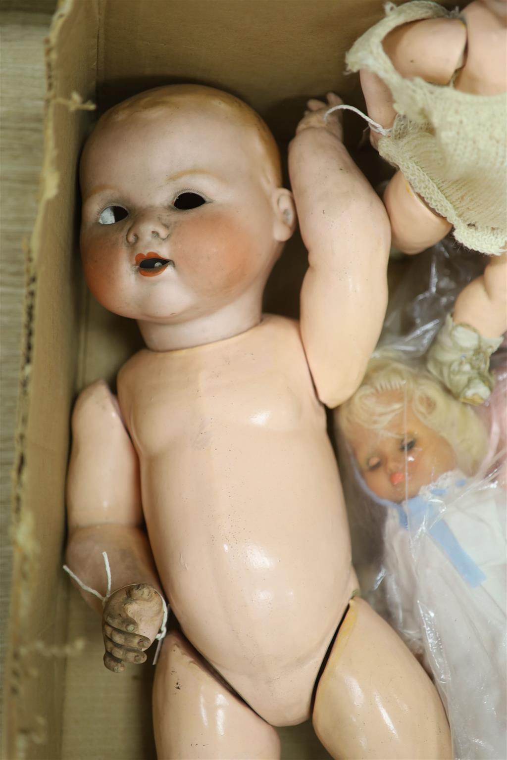 A Koppelsdorf 996 bisque head doll, an Armand Marseille 351/9K baby doll and four other dolls,